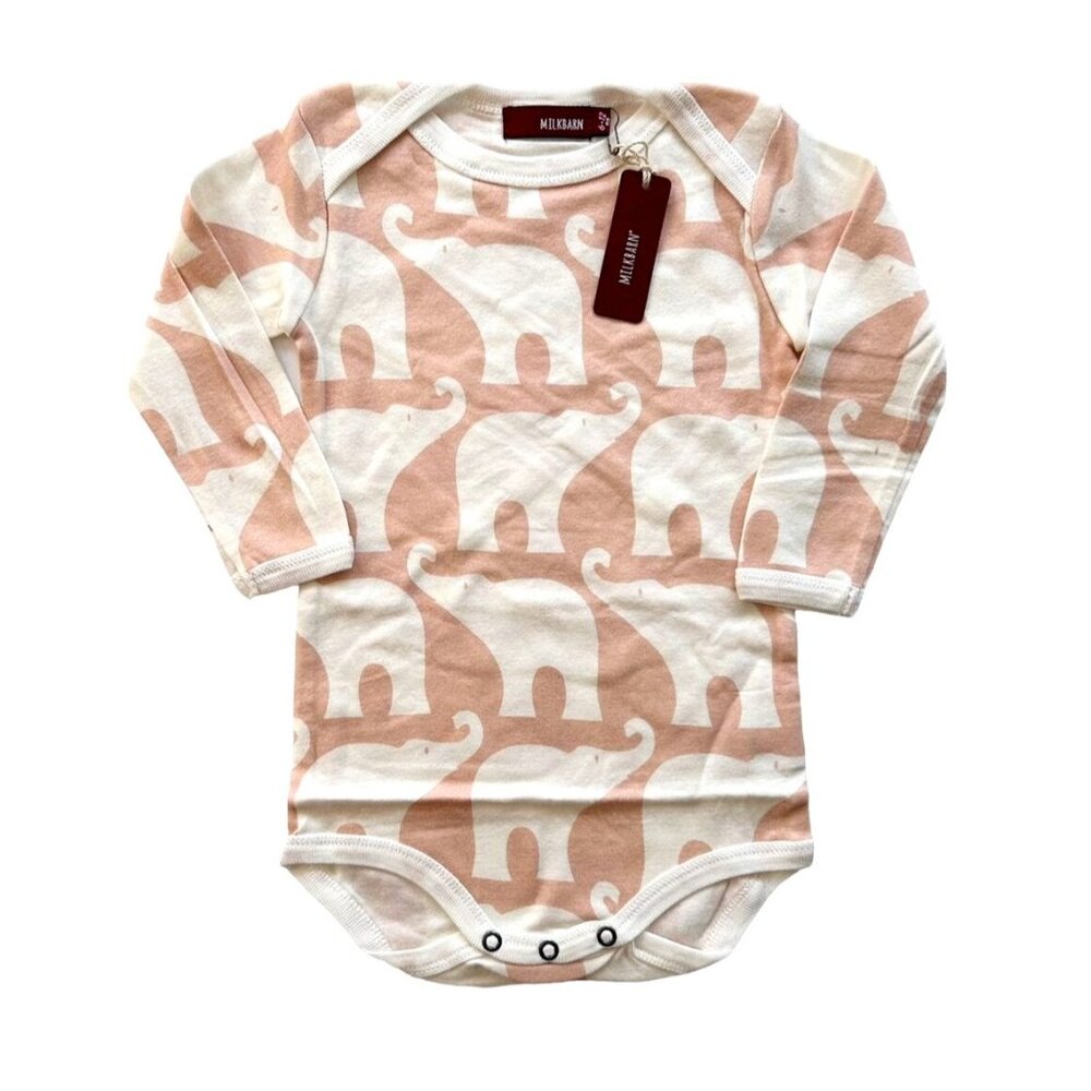 NWT Milkbarn Organic Cotton Rose Elephant LS Bodysuit Size 6-12 Months